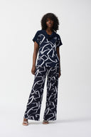 Joseph Ribkoff Midnight Blue/Vanilla Abstract Print Boxy Top Style 251110