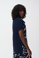 Joseph Ribkoff Midnight Blue/Vanilla Abstract Print Boxy Top Style 251110