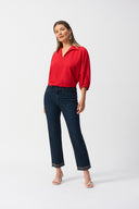 Joseph Ribkoff Radiant Red Boxy Top With Shirt Collar Style 251116