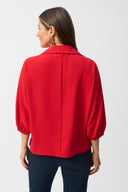 Joseph Ribkoff Radiant Red Boxy Top With Shirt Collar Style 251116