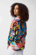 Joseph Ribkoff Vanilla/Multi Satin Abstract Print Boxy Top Style 251122