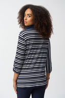 Joseph Ribkoff Vanilla/Midnight Blue Stripe Print Boxy Tunic Style 251126