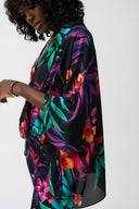 Joseph Ribkoff Black/Multi Georgette Tropical Print Wrap Top Style 251127
