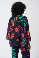 Joseph Ribkoff Black/Multi Georgette Tropical Print Wrap Top Style 251127