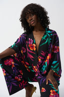 Joseph Ribkoff Black/Multi Georgette Tropical Print Wrap Top Style 251127