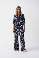 Joseph Ribkoff Midnight Blue/Vanilla Woven Geometric Print Straight Dress Style 251143