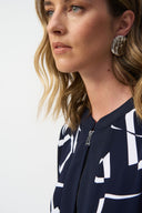 Joseph Ribkoff Midnight Blue/Vanilla Woven Geometric Print Straight Dress Style 251143