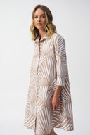 Joseph Ribkoff Dune/Vanilla Stretch Poplin Tropical Print Shirt Dress Style 251144