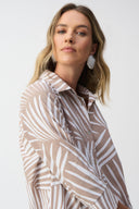 Joseph Ribkoff Dune/Vanilla Stretch Poplin Tropical Print Shirt Dress Style 251144