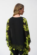Joseph Ribkoff Black/Multi Chiffon And Silky Knit Floral Poncho Top Style 251147