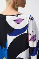 Joseph Ribkoff Vanilla/Multi Woven Face Print Boxy Top Style 251148