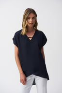 Joseph Ribkoff Midnight Blue Asymmetrical Layered Top Style 251151