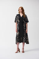 Joseph Ribkoff Black/Multi Woven Tropical Print A-Line Dress Style 251154