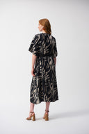 Joseph Ribkoff Black/Multi Woven Tropical Print A-Line Dress Style 251154