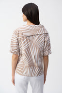 Joseph Ribkoff Dune/Vanilla Stretch Poplin Tropical Print Boxy Top Style 251163