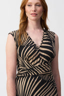 Joseph Ribkoff Black/Dune Silky Knit Tropical Print Fit and Flare Top Style 251171