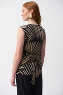 Joseph Ribkoff Black/Dune Silky Knit Tropical Print Fit and Flare Top Style 251171