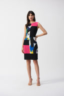 Joseph Ribkoff Vanilla/Multi Silky Knit Color Block Sheath Dress Style 251177