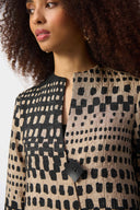 Joseph Ribkoff Black/Dune Jacquard Geometric Print Trapeze Jacket Style 251178