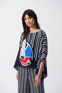 Joseph Ribkoff Midnight Blue/Multi Georgette Abstract Print Poncho Top Style 251180