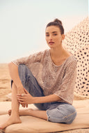 Frank Lyman Champagne Mesh Top with Sequins Style 251181