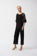 Joseph Ribkoff Black Silky Knit Culotte Pants With Mesh Detail Style 251187