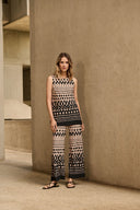 Joseph Ribkoff Black/Dune Silky Knit Dot Print Sleeveless Tunic Style 251193
