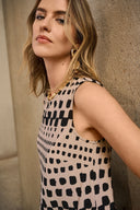 Joseph Ribkoff Black/Dune Silky Knit Dot Print Sleeveless Tunic Style 251193