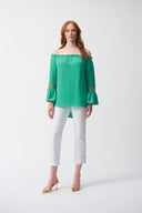 Joseph Ribkoff Garden Green Gauze Off-Shoulder Flared Tunic Style 251194