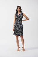 Joseph Ribkoff Black/White Tropical Print Sheath Dress Style 251206