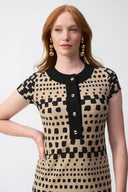 Joseph Ribkoff Black/Dune Silky Knit Geometric Print Shift Dress Style 251207