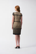 Joseph Ribkoff Black/Dune Silky Knit Geometric Print Shift Dress Style 251207