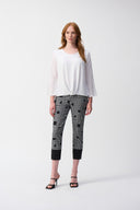 Joseph Ribkoff Vanilla/Multi Plaid and Dot Print Crop Pants Style 251210
