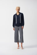 Joseph Ribkoff Midnight Blue/Vanilla Top with Stripe Scarf Style 251212