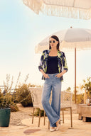 Frank Lyman Navy/Lime Leaf Print Fitted Blazer Style 251212