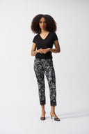 Joseph Ribkoff Black/White Tropical Print Pull-On Pants Style 251218