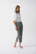 Joseph Ribkoff White/Black Geometric Jacquard Crop Pull-on Pants Style 251220