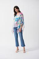 Joseph Ribkoff Off-White/Multi Chiffon Floral Print Poncho Top Style 251238