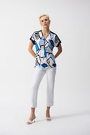 Joseph Ribkoff Vanilla/Multi Geometric Print Straight Top Style 251246