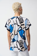 Joseph Ribkoff Vanilla/Multi Geometric Print Straight Top Style 251246