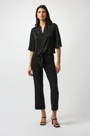 Joseph Ribkoff Satin V-Neck Top with Front Tie Style 251253