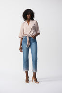 Joseph Ribkoff Satin V-Neck Top with Front Tie Style 251253