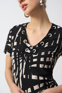 Joseph Ribkoff Black/Multi Silky Knit Tropical Print Shift Dress Style 251266