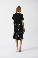 Joseph Ribkoff Black/Moonstone Silky Knit Geometric Print Trapeze Dress Style 251271