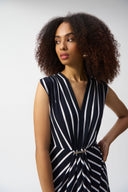 Joseph Ribkoff Midnight Blue/Vanilla Silky Knit Stripe Fit and Flare Dress Style 251295