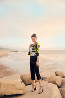 Frank Lyman Chartreuse/Black Leaf Print Top Style 251323