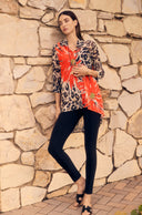 Frank Lyman Beige/Orange High-Low Blouse Style 251401