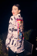 Frank Lyman Off-White/Black Graphic Print Blouse Style 251529