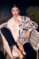 Frank Lyman Off-White/Black Graphic Print Blouse Style 251529