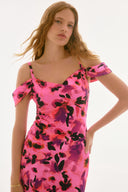 Joseph Ribkoff Black/Multi Floral Sheath Dress with Cold Shoulder Style 251737
